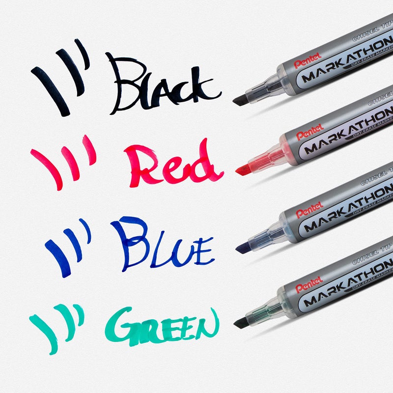 Pentel Markathon Pump Dry Erase Marker, Chisel Tip, Assorted Colors, 4 Pack (MWL6SXBP4M) - Image 3